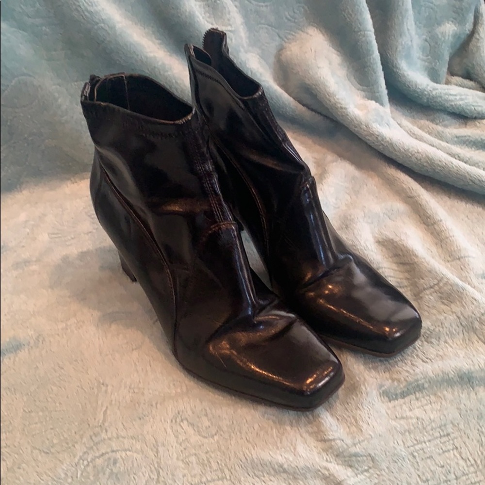 Franco Sarto black patent leather booties